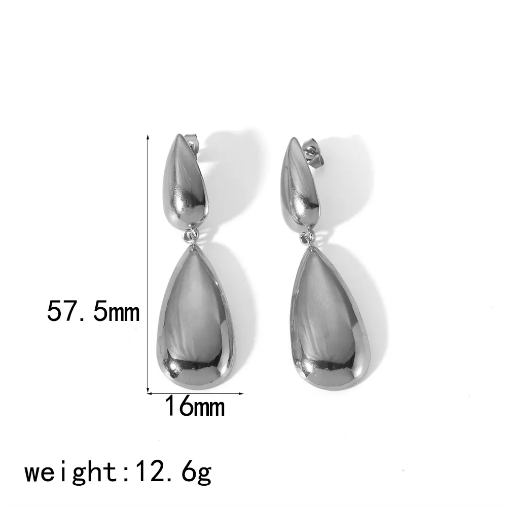 1 Pair Simple Elegant Style Glossy Double Droplets Stainless Steel 18K Gold Plated Women's Drop Earrings Picture2